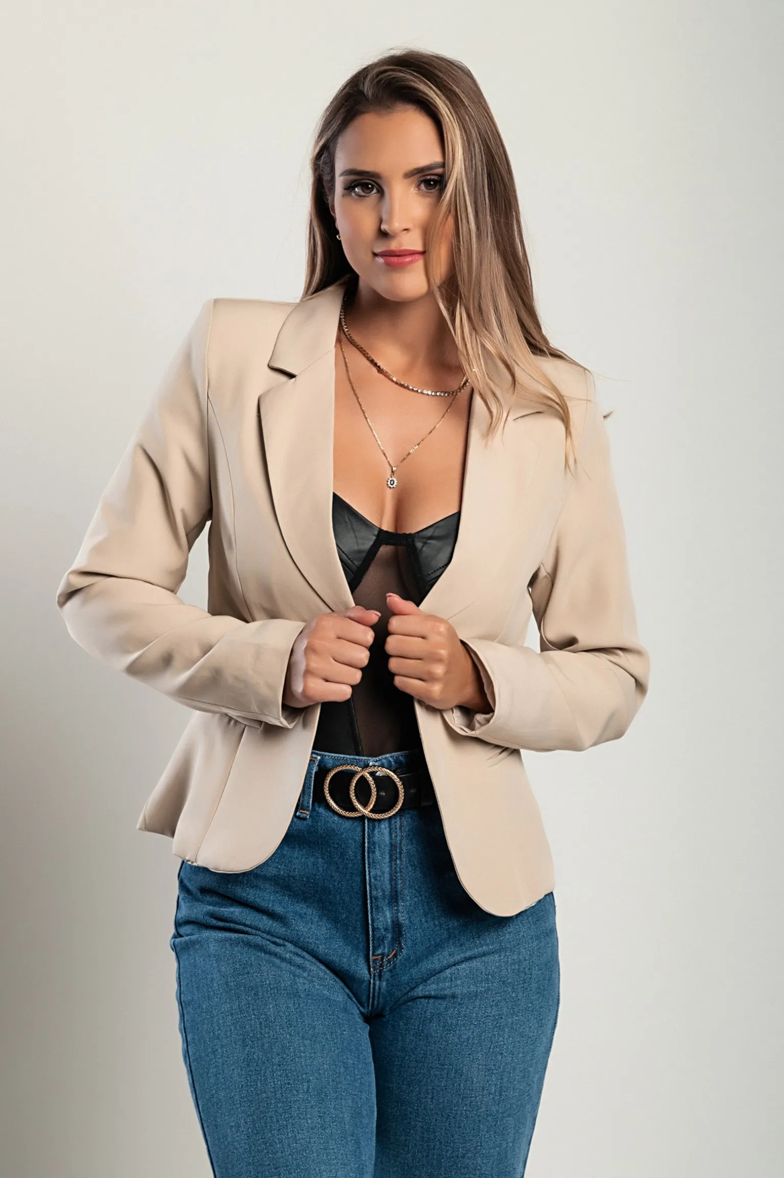 Blazer con scollo classico Softina, beige