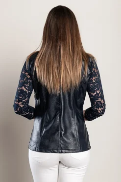 Blazer in similpelle con pizzo Amalfi, blu scuro