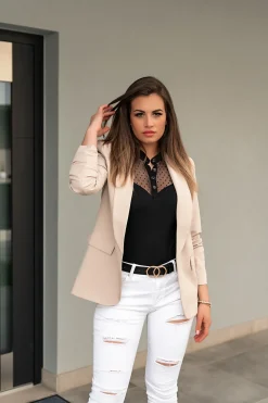 Blazer lungo con scollatura classica Turina, beige