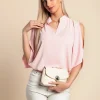 Blusa elegante ampia con scollo a "V", colore rosa chiaro