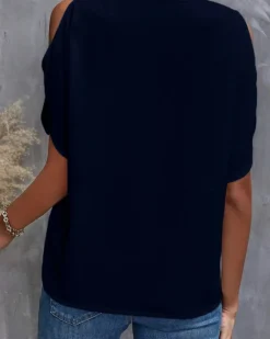 Blusa elegante ampia con scollo a "V", colore blu scuro