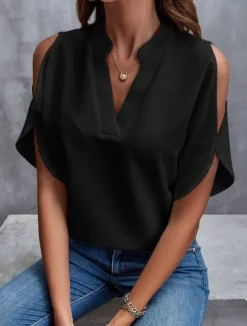 Blusa elegante ampia con scollo a "V", nera
