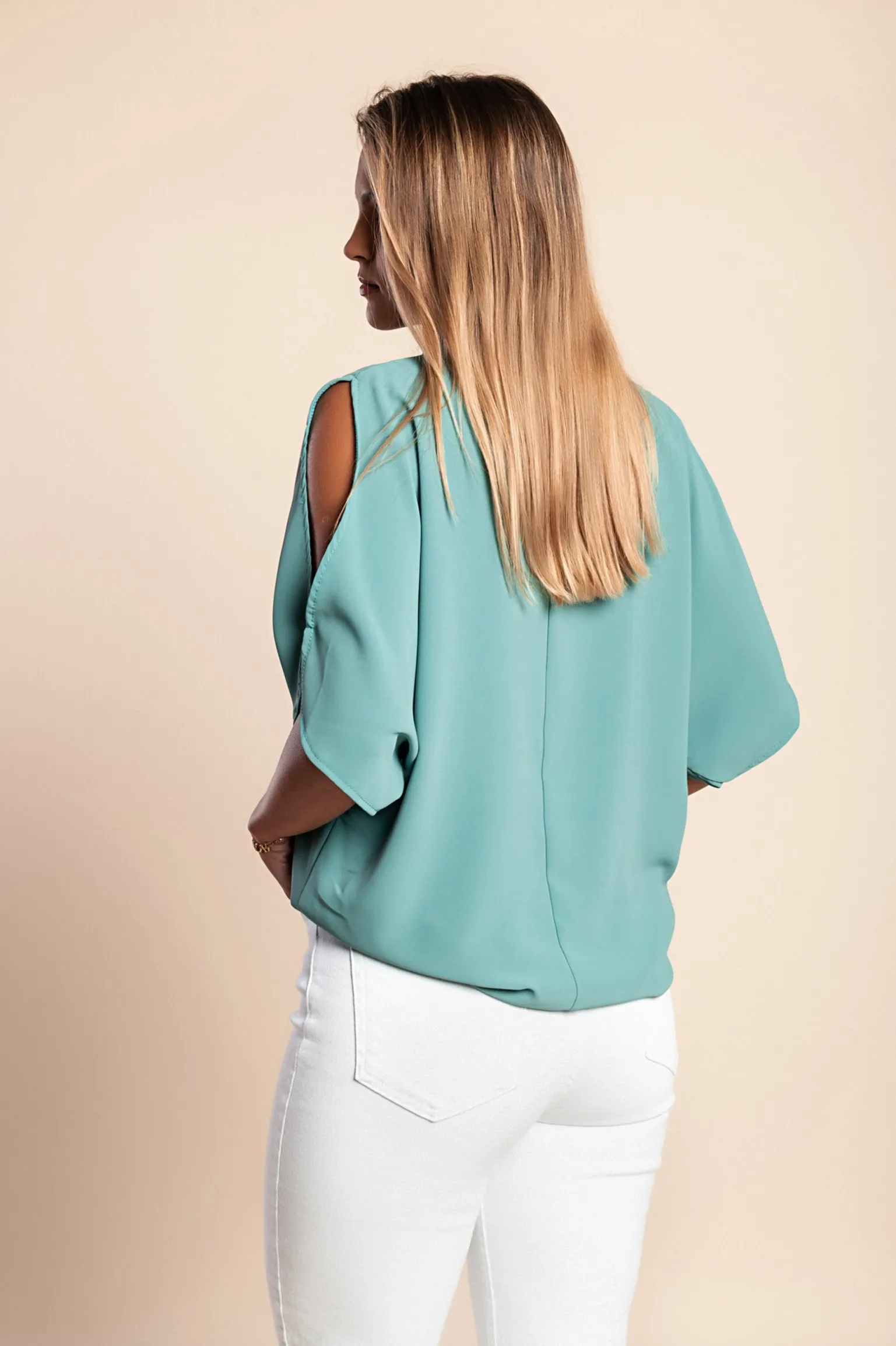 Blusa elegante ampia con scollo a "V", menta