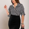 Blusa elegante con stampa geometrica  Lavlenta, bianca