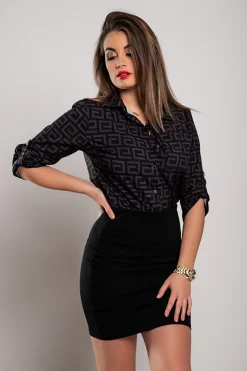 Blusa elegante con stampa geometrica Lavlenta, nera