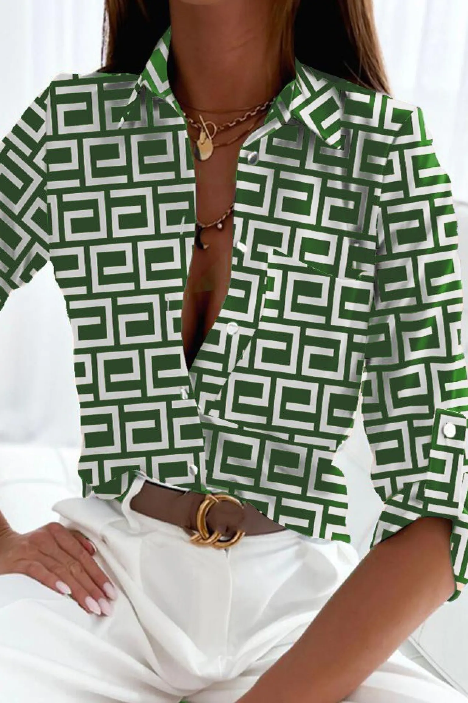 Blusa elegante con stampa geometrica Lavlenta, verde