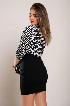 Blusa elegante con stampa geometrica Lavlenta, bianca