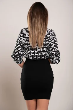 Blusa elegante con stampa geometrica Lavlenta, bianca