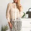 Blusa lunga semitrasparente con pizzo Catllara, beige