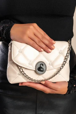 Borsa piccola con dettaglio trapuntato, bianca