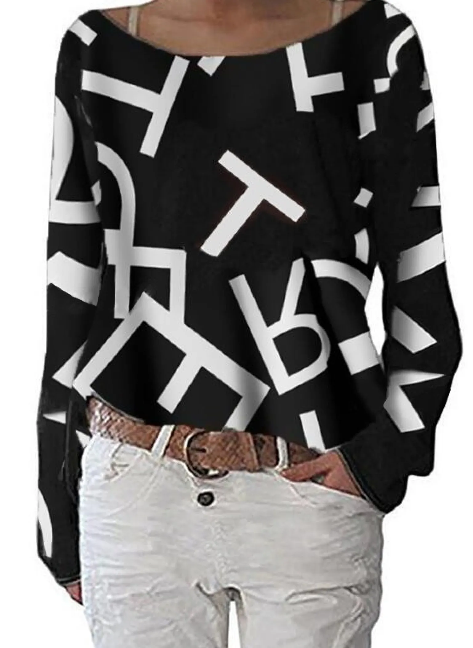 Camicia elegante con maniche lunghe e stampa lettere Osmana, nera