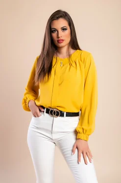 Camicia elegante con scollo rotondo, senape