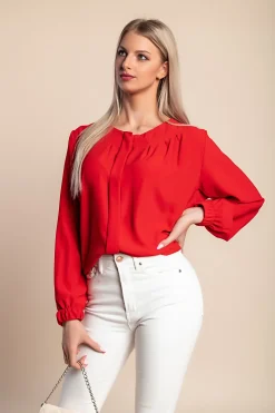 Camicia elegante con scollo rotondo, rossa.