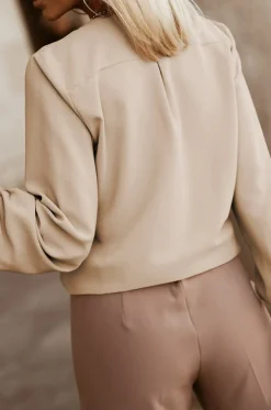 Camicia elegante con scollo rotondo, color kaki