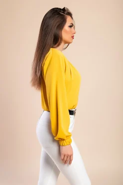 Camicia elegante con scollo rotondo, senape