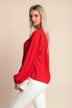 Camicia elegante con scollo rotondo, rossa.