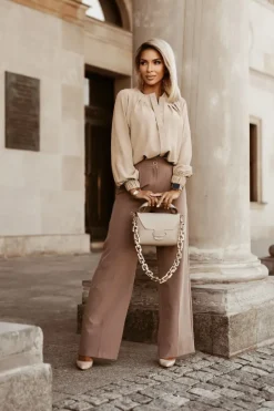 Camicia elegante con scollo rotondo, color kaki