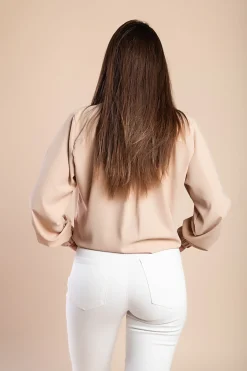 Camicia elegante con scollo rotondo, color kaki