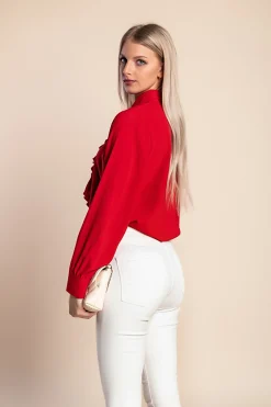 Camicia elegante con volant, bordeaux