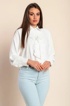 Camicia elegante con volant, bianca