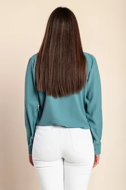 Camicia elegante con volant, colore petrolio