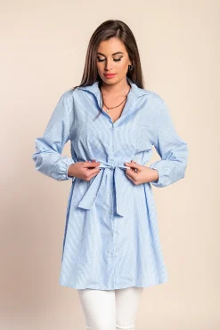 Camicia lunga a righe, blu