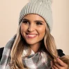 Cappello lavorato a maglia con pompon, grigio chiaro