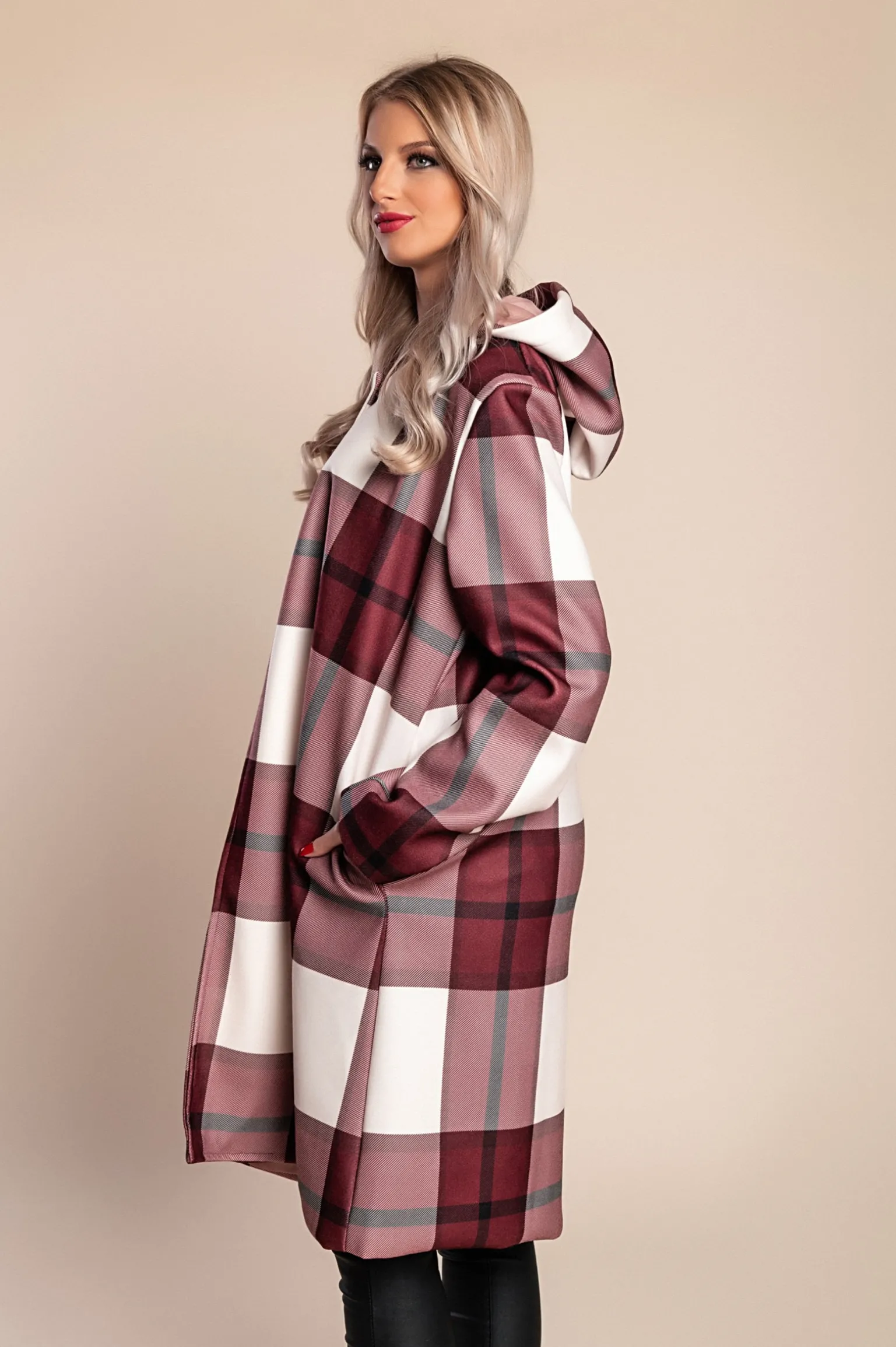 Cappotto a quadri, bordeaux