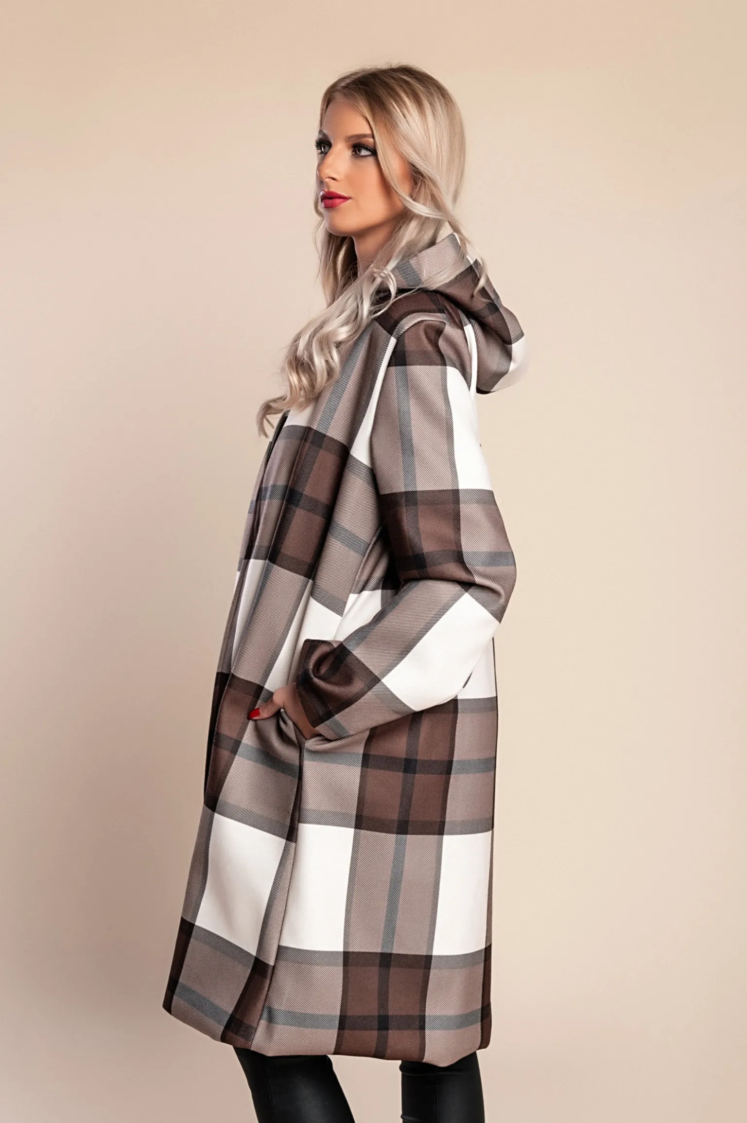 Cappotto a quadri, marrone scuro