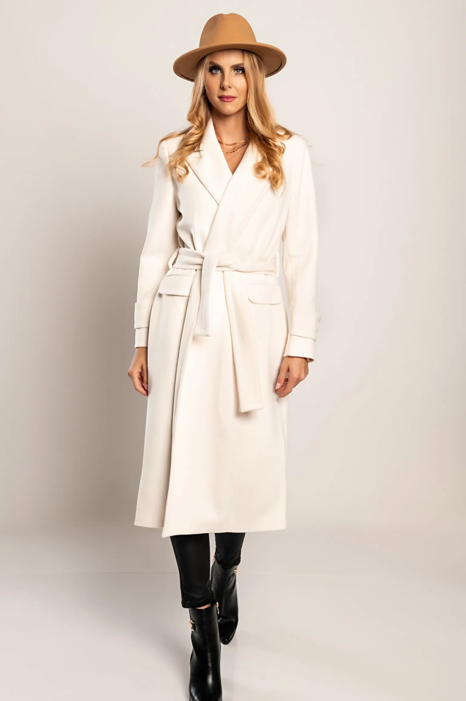 Cappotto lungo elegante Canossa, panna