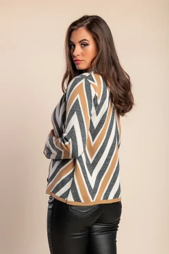 Cardigan in maglia con bottoni, beige/grigio/bianco