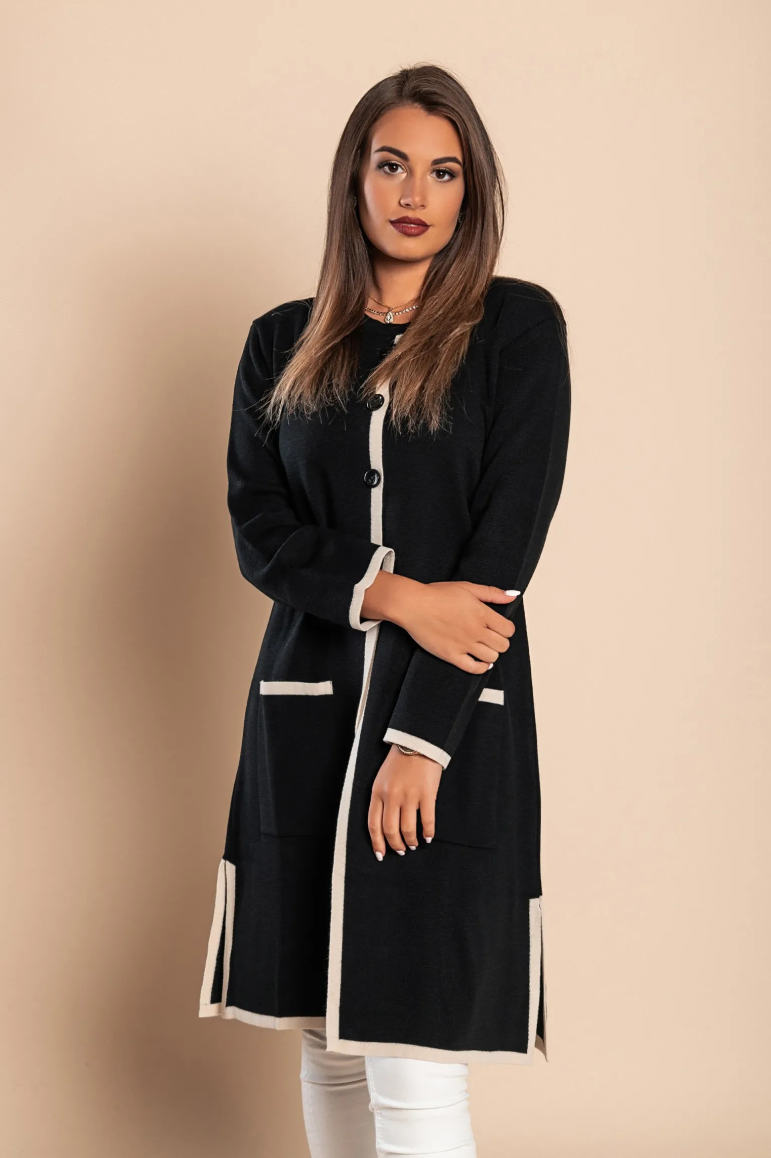 Cardigan in maglia con bottoni, nero