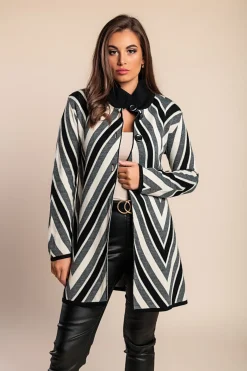 Cardigan in maglia stampata, colore grigio/nero/bianco