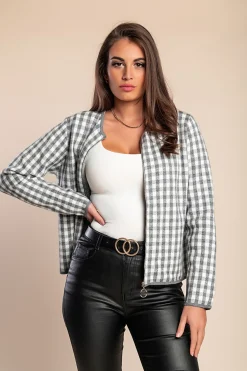 Cardigan lavorato a maglia con motivo a quadri, grigio
