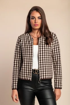 Cardigan lavorato a maglia con motivo a quadri, marrone