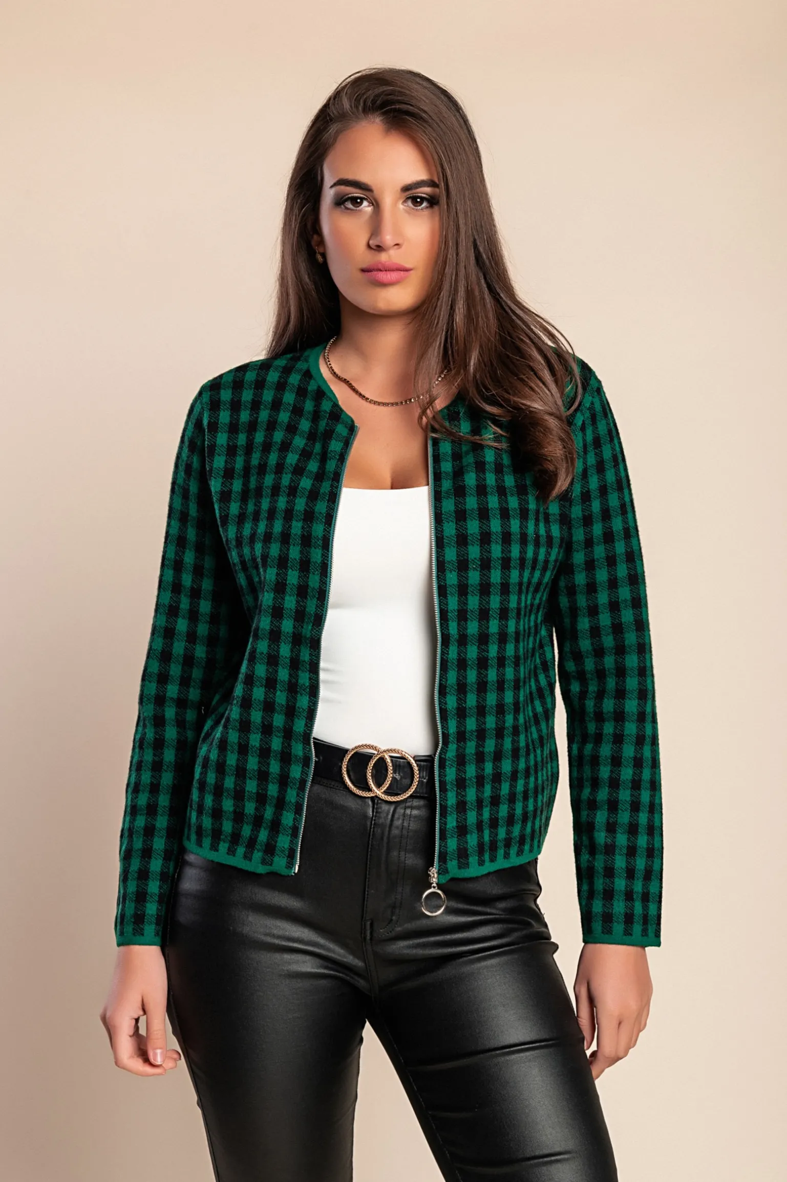 Cardigan lavorato a maglia con motivo a quadri, verde
