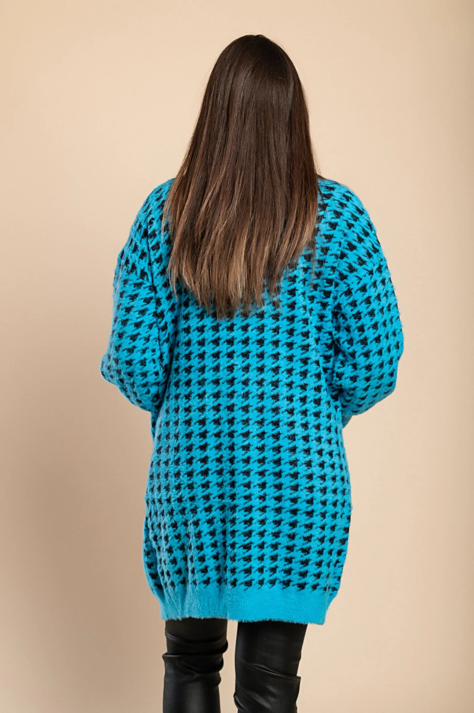 Cardigan lavorato a maglia con stampa Pepita, Blu