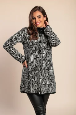 Cardigan lavorato a maglia fantasia, nero/bianco