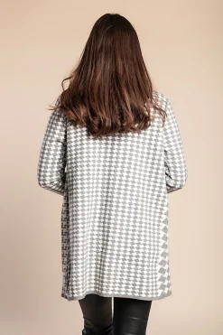 Cardigan morbido con stampa a quadri, grigio