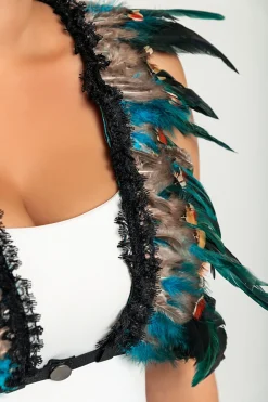 Cintura a bretella - Reggiseno realizzato con spalline elastiche con piume, ART2289, multicolor