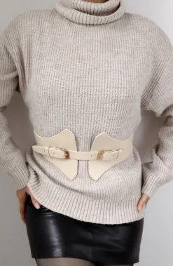 Cintura larga in ecopelle, beige