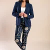 Completo blazer e pantaloni eleganti con stampa Estrena, blu scuro/stampa