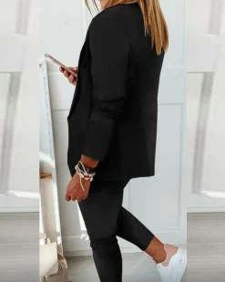 Completo di pantaloni e blazer elegante senza lettere Estrena, nero-nero