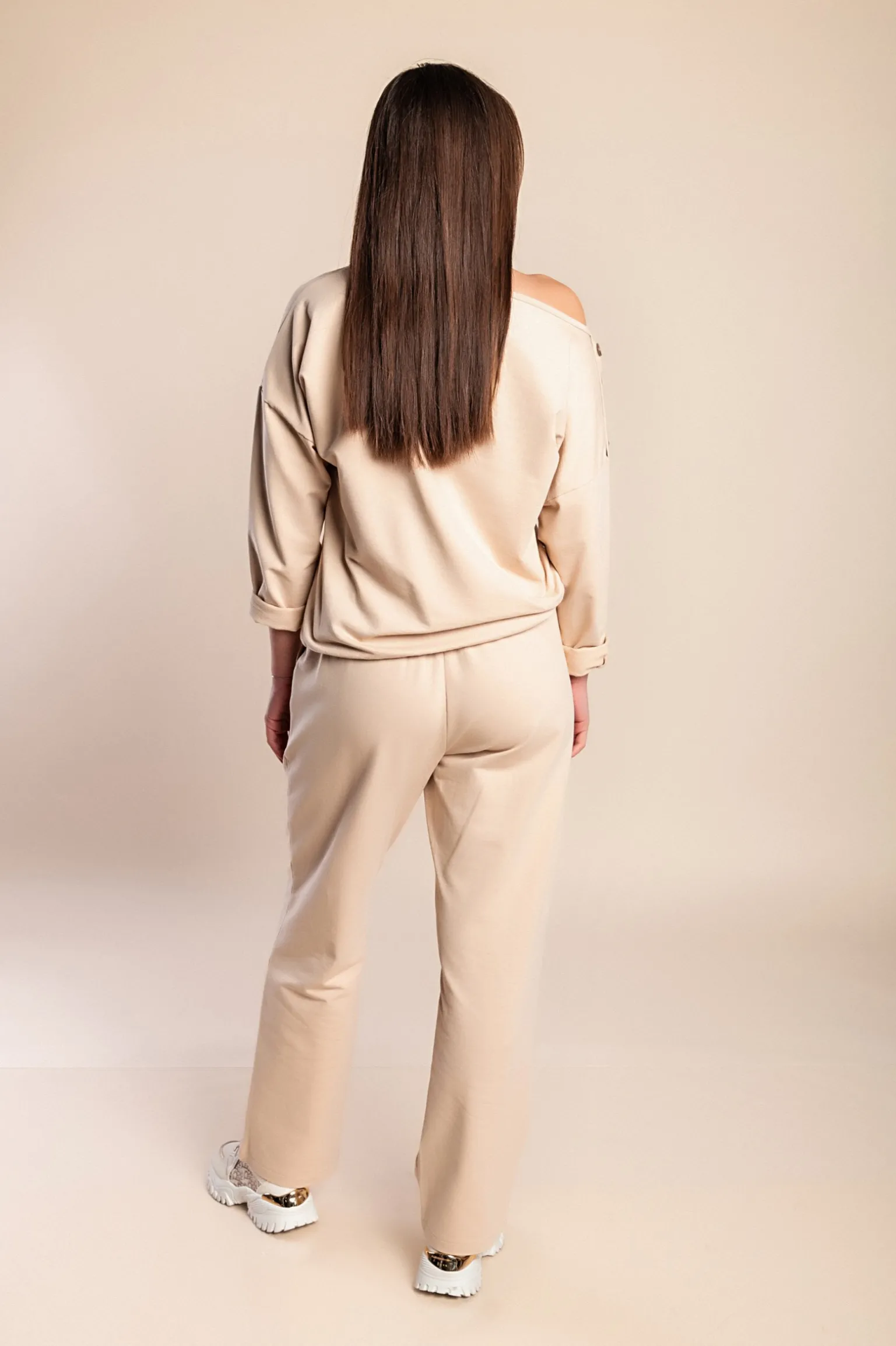 Completo due pezzi in cotone, beige