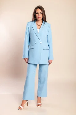 Completo elegante blazer e pantaloni, azzurro