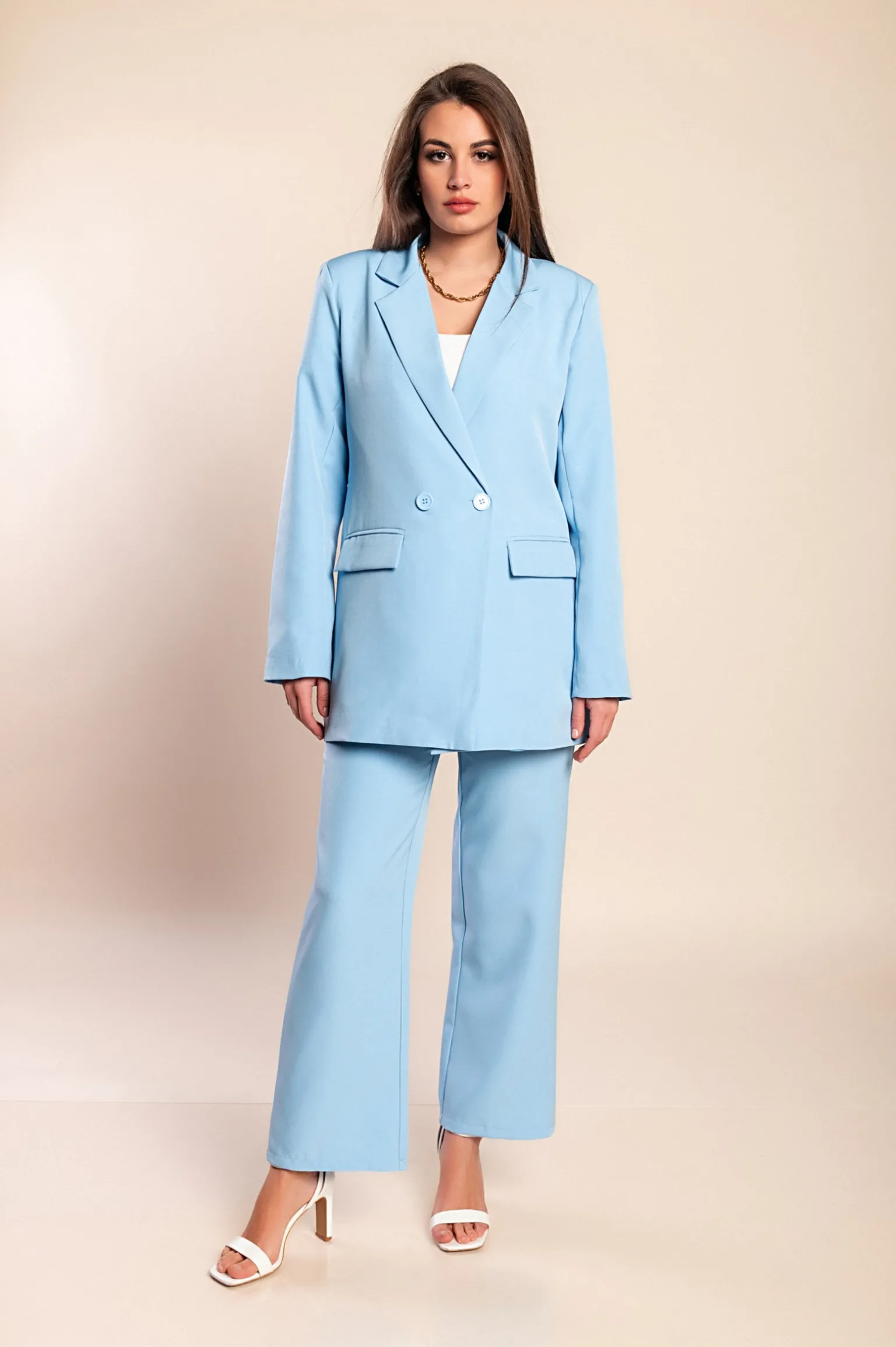 Completo elegante blazer e pantaloni, azzurro