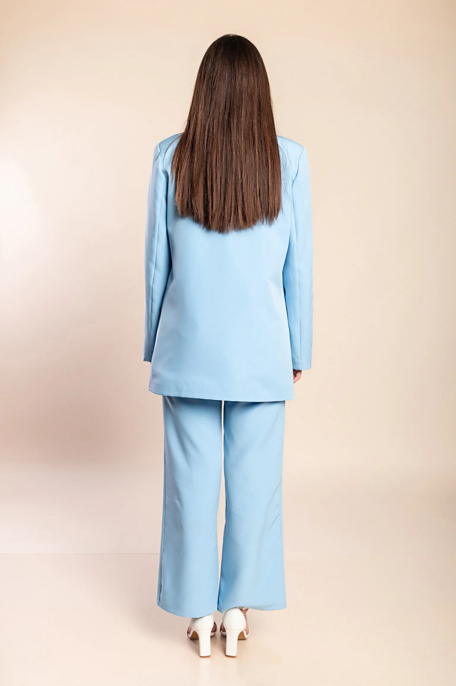 Completo elegante blazer e pantaloni, azzurro