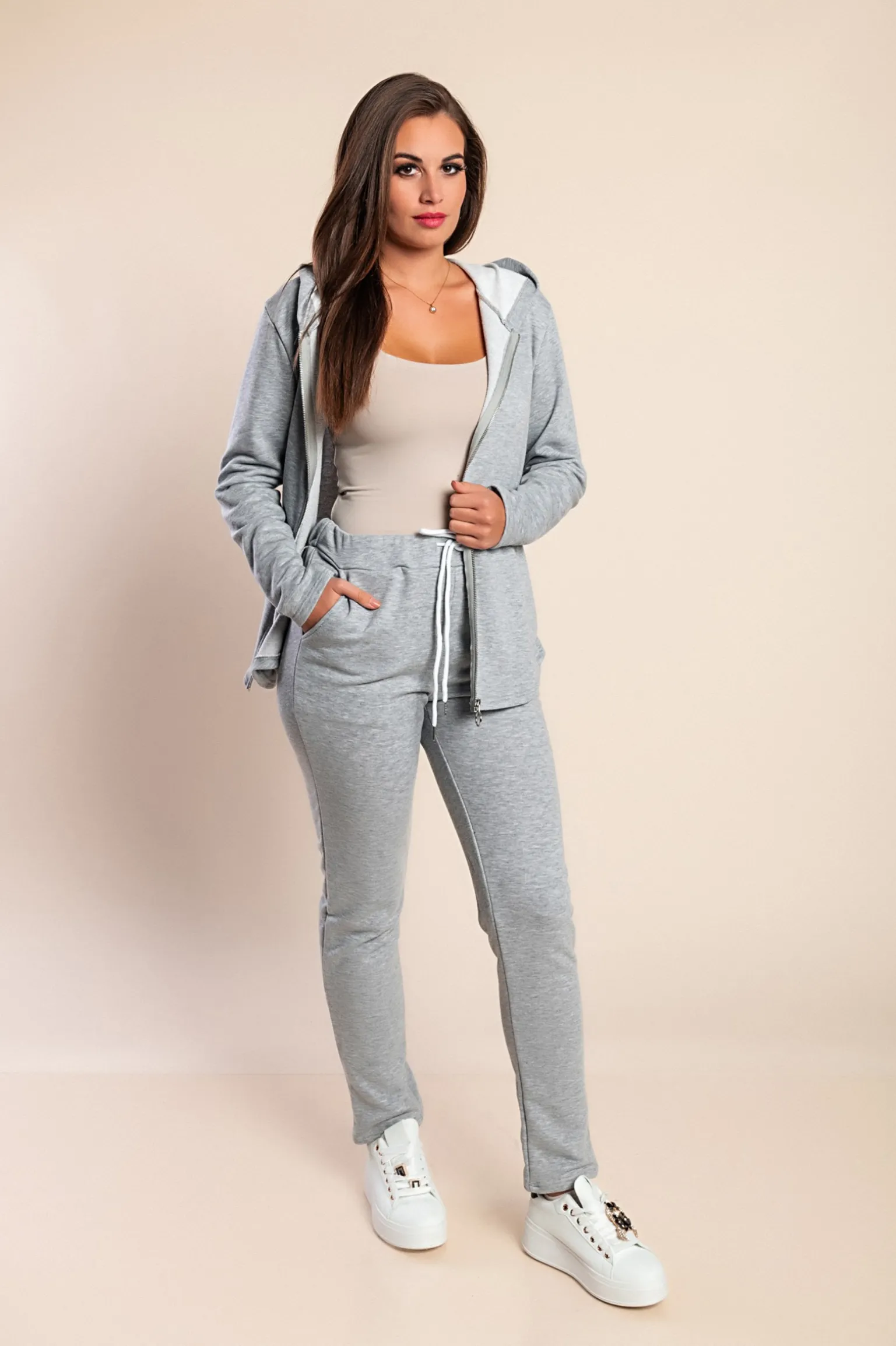 Completo tuta con zip, grigio chiaro