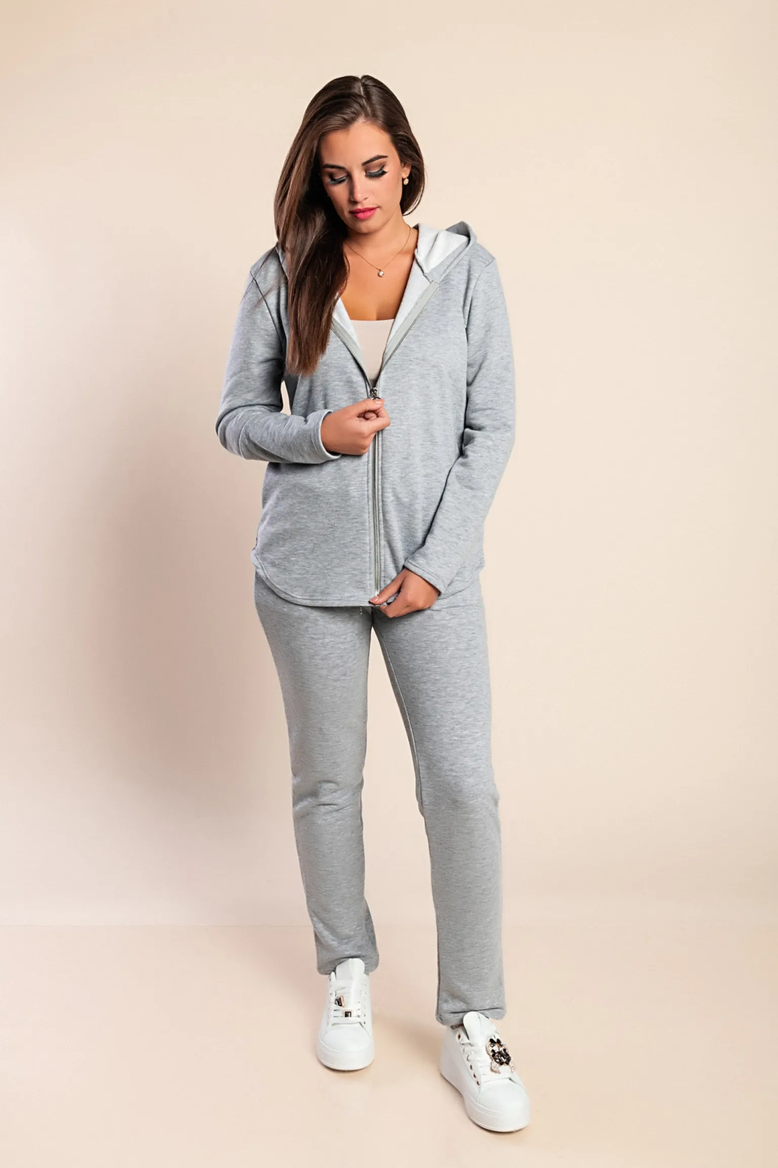 Completo tuta con zip, grigio chiaro