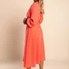 Dettagli in ecopelle Abito midi elegante Plana, Rosa